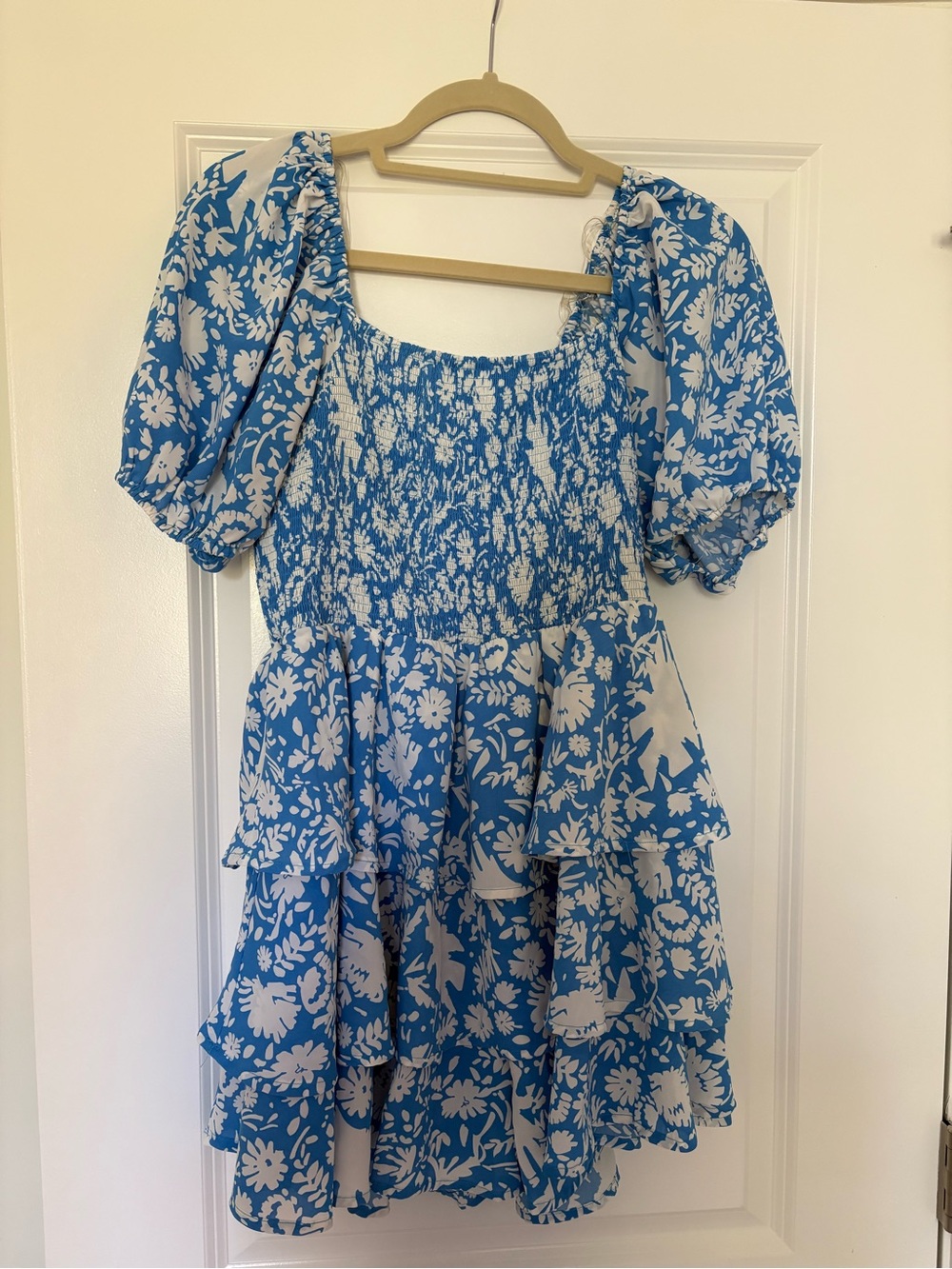 entro Blue and White Floral Smocked Dress